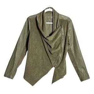 Blank NYC Sz M Drape Jacket Cowl Neck Faux Leather Asymmetric Zip Waterfall moto
